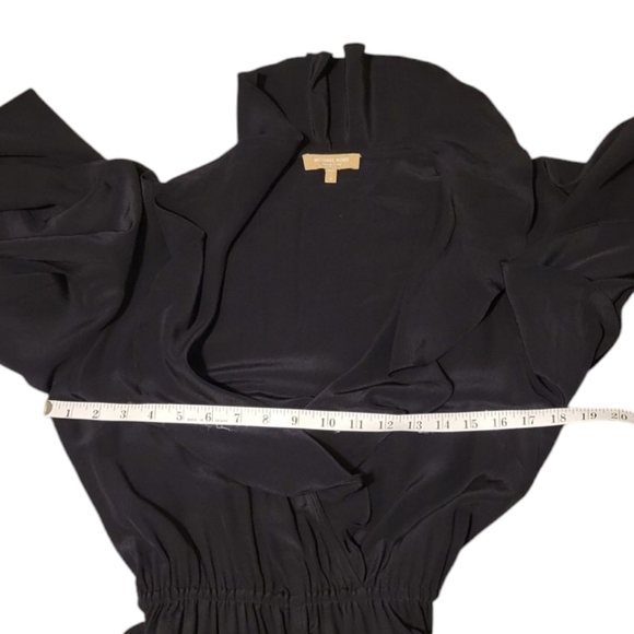 Michael Kors Collection Women’s Silk Jumpsuit Ruffle V-Neck Flutter Sleeve Black - Picture 12 of 16